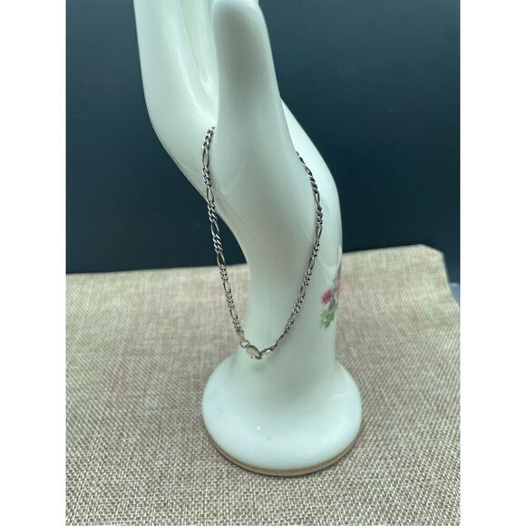 Vintage Sterling Silver 3mm Figaro Chain Link Bracelet, Size 9 Inch, Italy - Picture 4 of 6